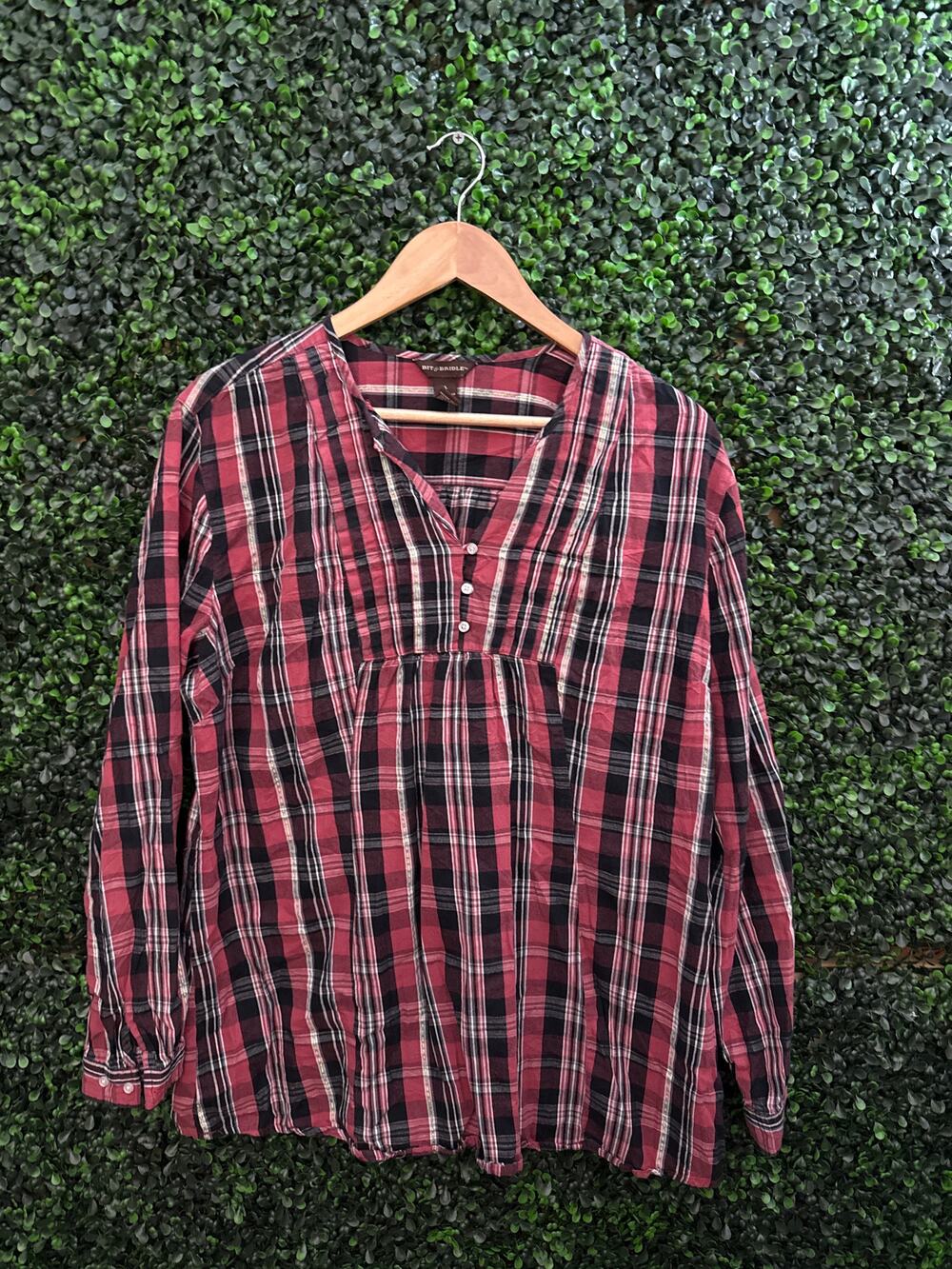 Bit & Bridle, Red and Black Plaid,  Women’s L, Long sleeve  Pullover blouse